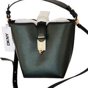 DKNY Black Leather Bucket Bag with Adjustable Strap